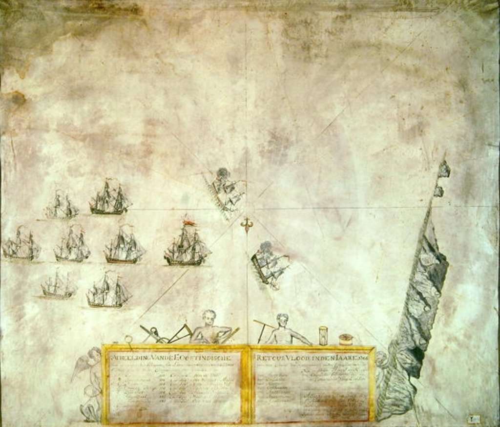 Detail of The Fleet of the Dutch Indies Company off St. Helena, 1746 by French School