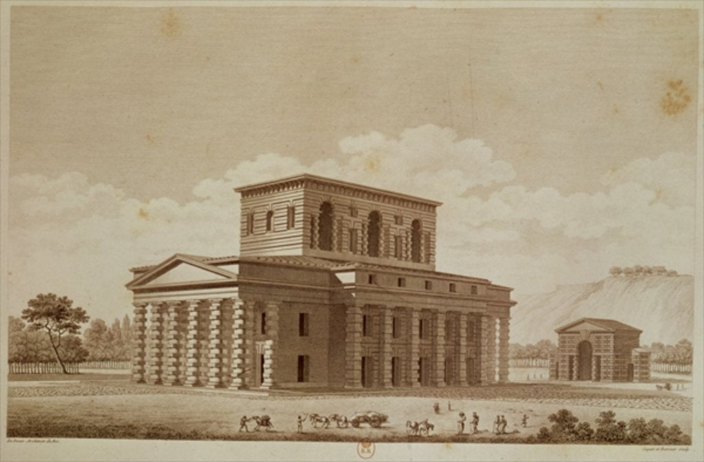 Detail of Perspective view of the house of the director of the salt works in the 'ideal city' of Chaux by Claude Nicolas Ledoux