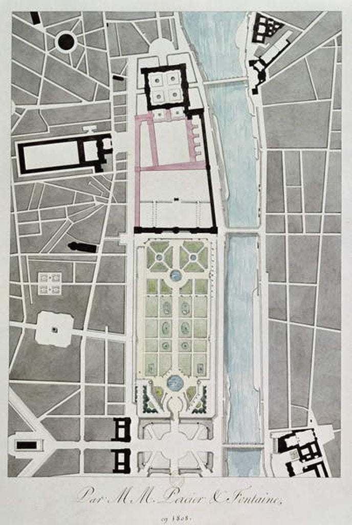 Detail of Design for joining the Tuileries to the Louvre, 1808 by Charles & Fontaine Pierre (1762-1853) Percier