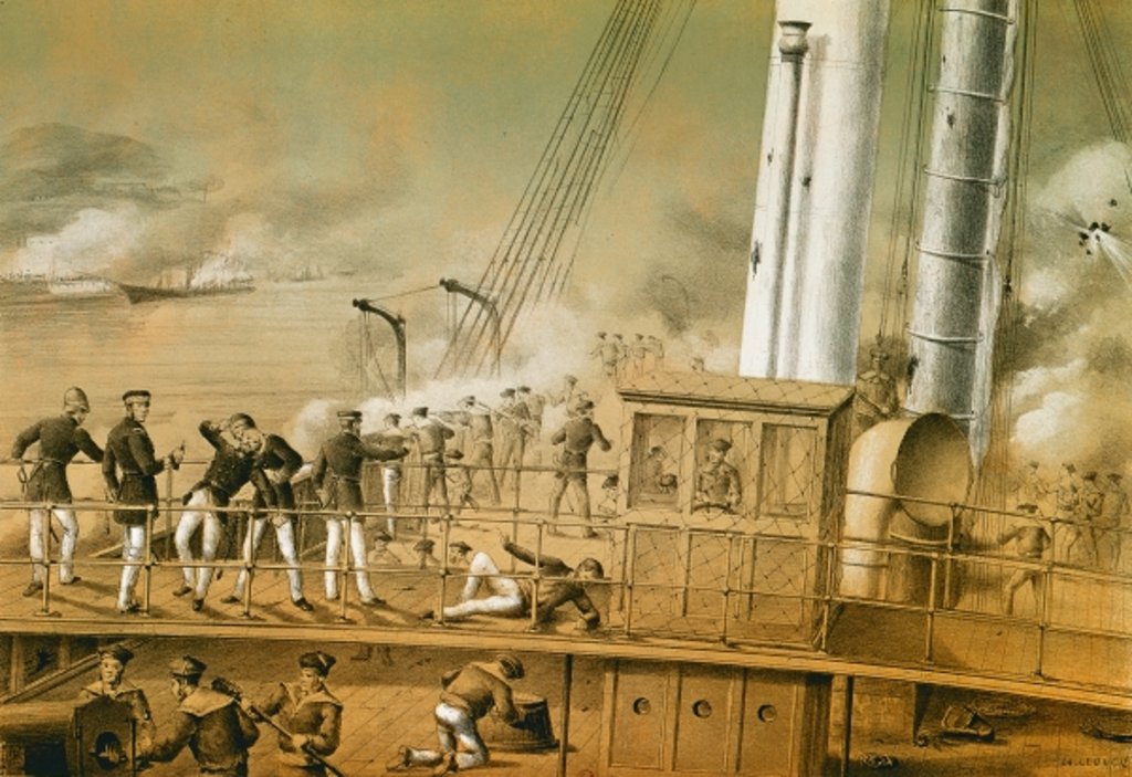 Detail of Admiral Amedee Anatole Courbet and his Officers on Board the 'Volta', 23rd August 1884, 1885 by Charles Leduc