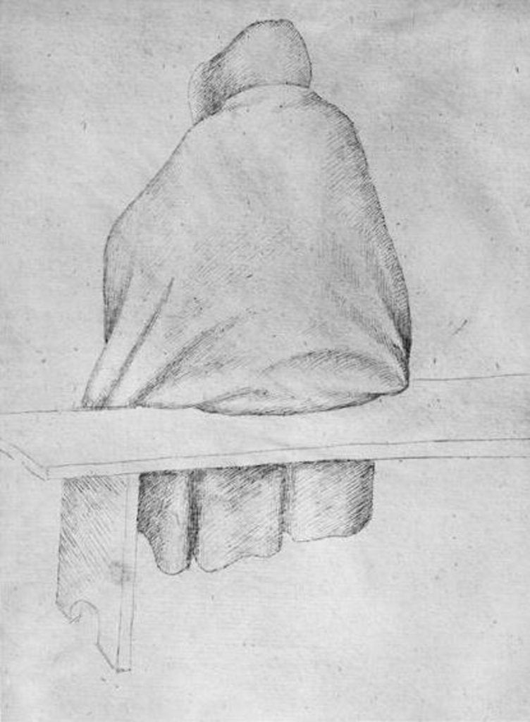 Detail of Monk seated on a bench, seen from behind by Antonio Pisanello