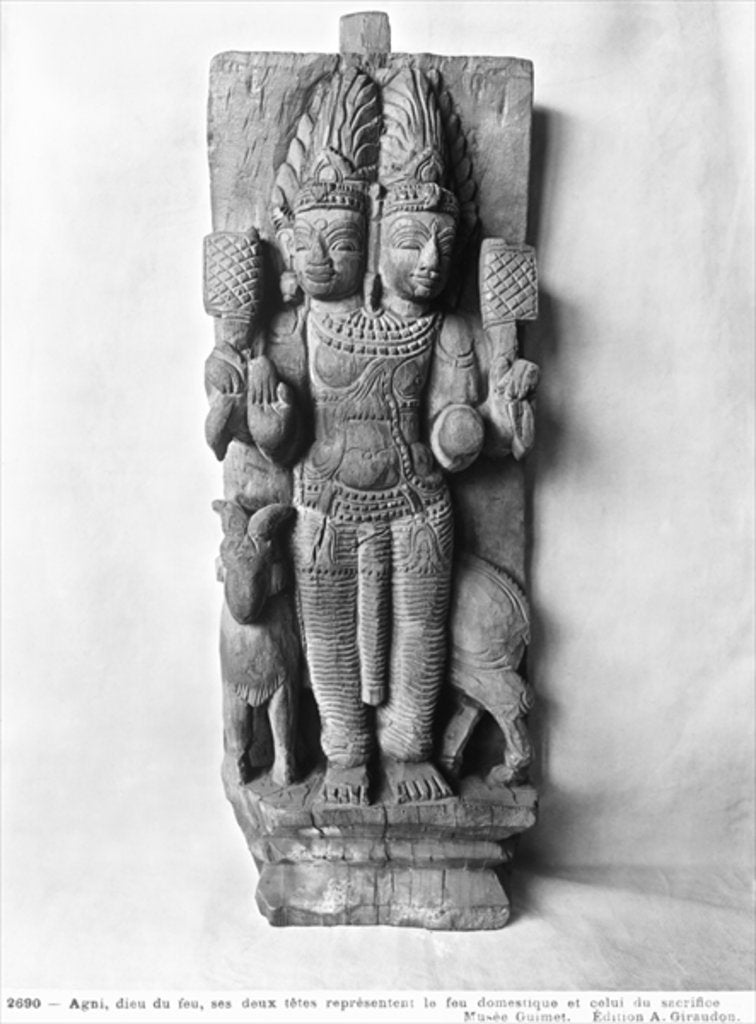 Detail of Relief depicting a double-headed image of Agni, the God of fire, seated on a ram, South India by Indian School