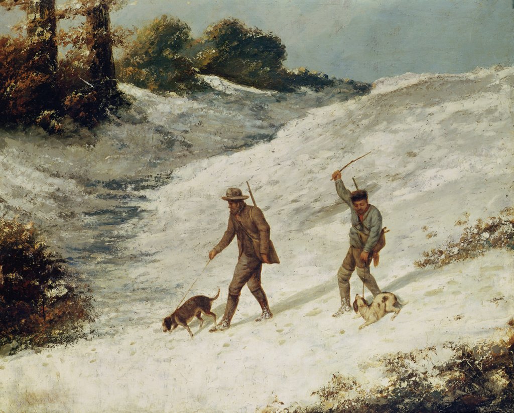 Detail of Hunters in the Snow or The Poachers by Gustave Courbet