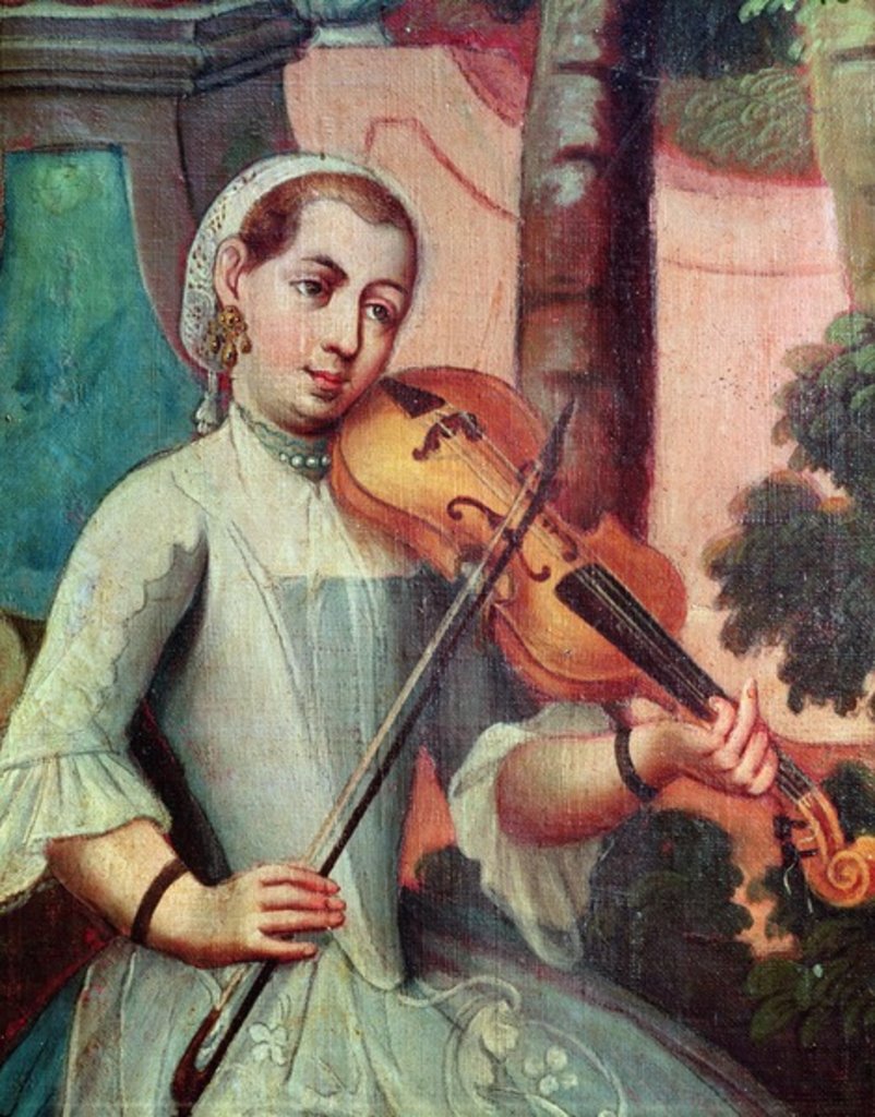 Detail of A Violinist, detail from a screen by Mexican School