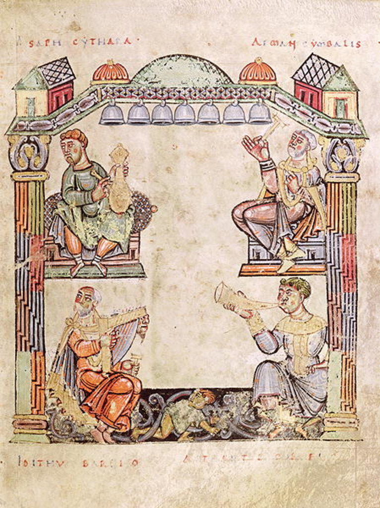 Detail of Ms 2 fol.11 Four Musicians, from a Book of Hours by French School