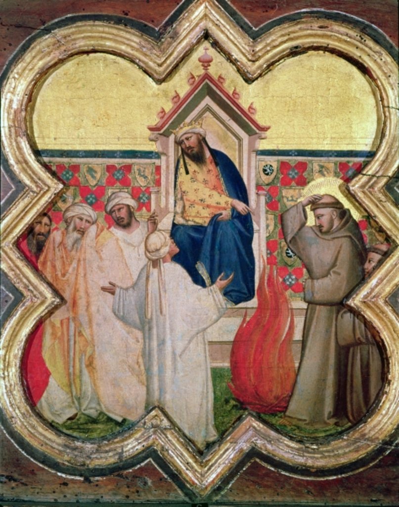 Detail of The Trial by Fire, St. Francis offers to walk through fire, to convert the Sultan of Egypt in 1219 by Taddeo Gaddi