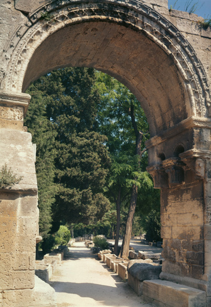 Detail of View of the Allee de Sarcophages through the remains of the entrance of the Church of St. Cesaire le Vieux by Anonymous