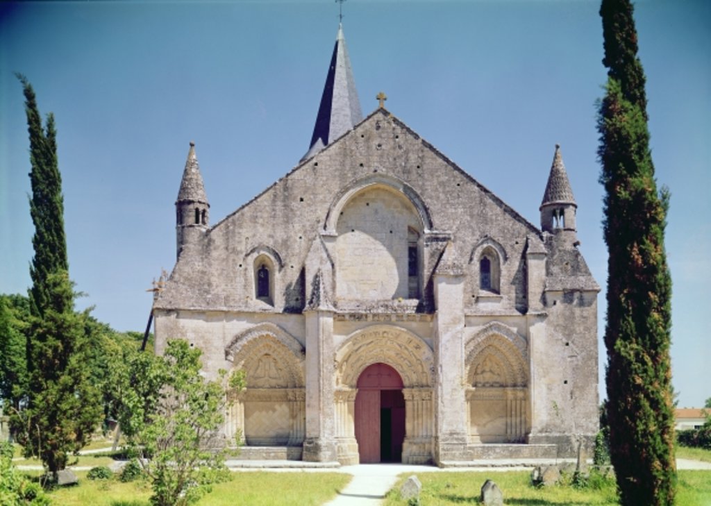 Detail of View of the facade of the Church of St. Pierre, 1150-75 by French School