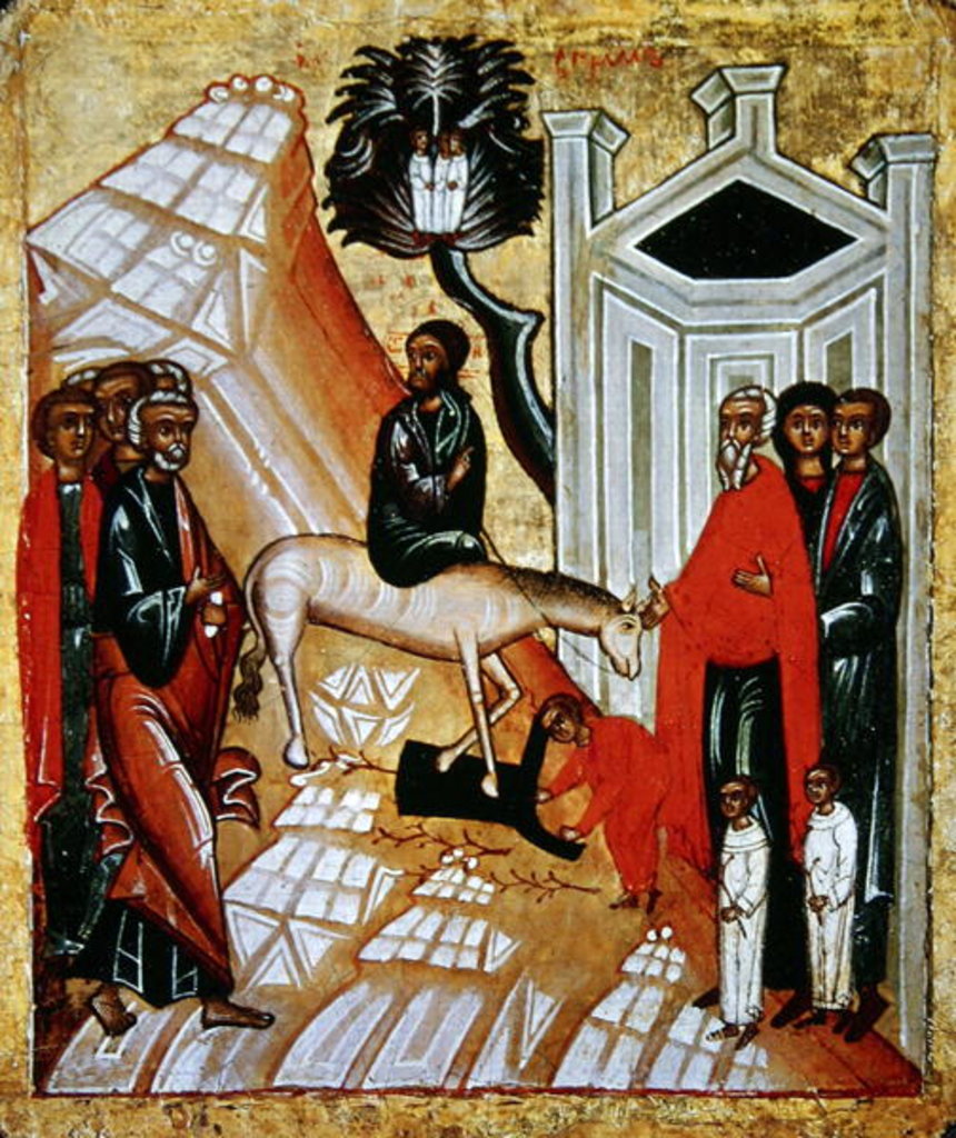 Detail of Icon depicting the Entry of Christ into Jerusalem, Novgorod School by Russian School