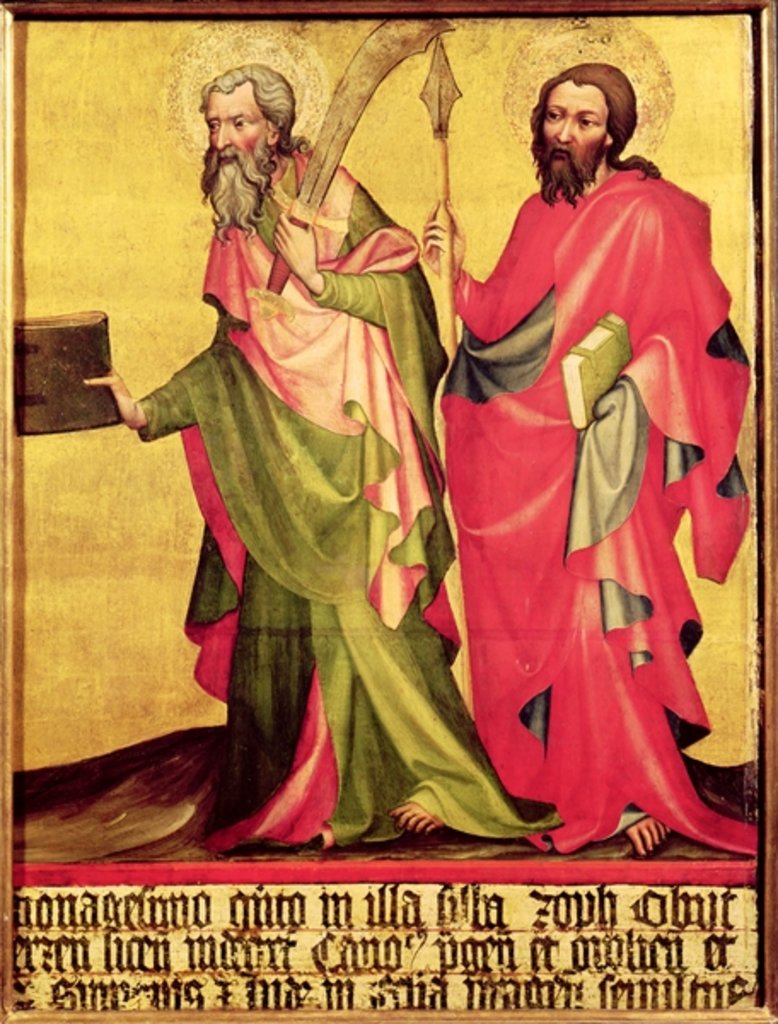 Detail of SS. Bartholomew and Thomas, right hand panel from the Epitaph of Jan of Jeran, 1395 by Bohemian School