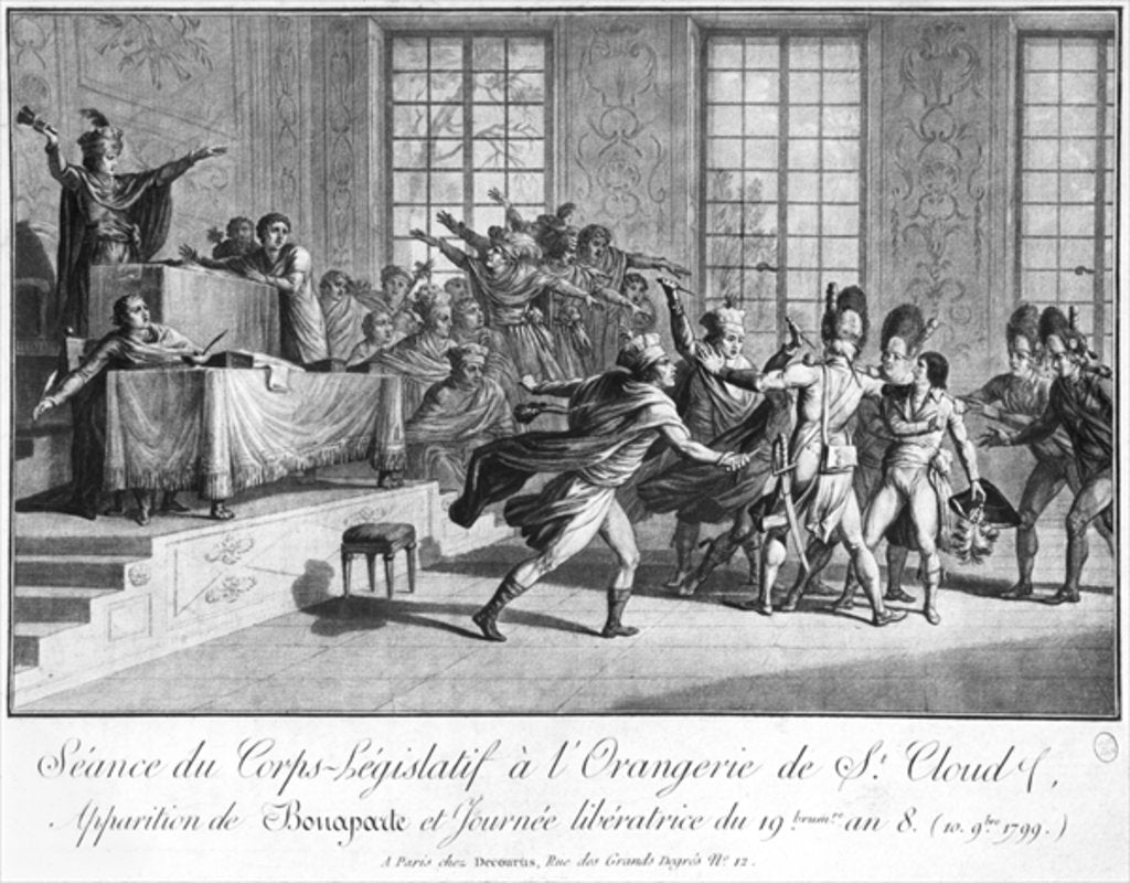 Detail of Session of the Legislative body at St.Cloud's Orangery, arrival of Bonaparte Protected by two Grenadiers, 19 brumaire an 8, c.1800 by French School