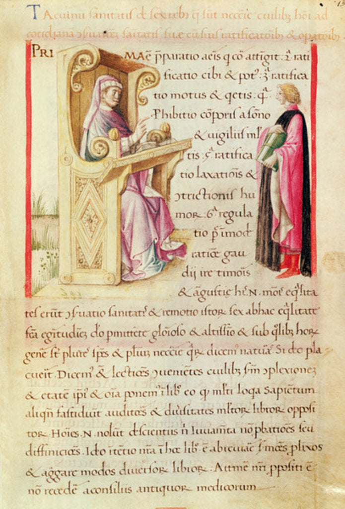 Detail of Ms 3054 fol.1 Presentation of the book by Italian School