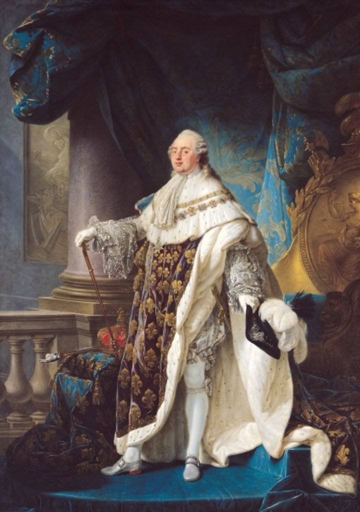 Detail of Louis XVI, King of France and Navarre, wearing his grand royal costume in 1779, 1789 by Antoine Francois Callet