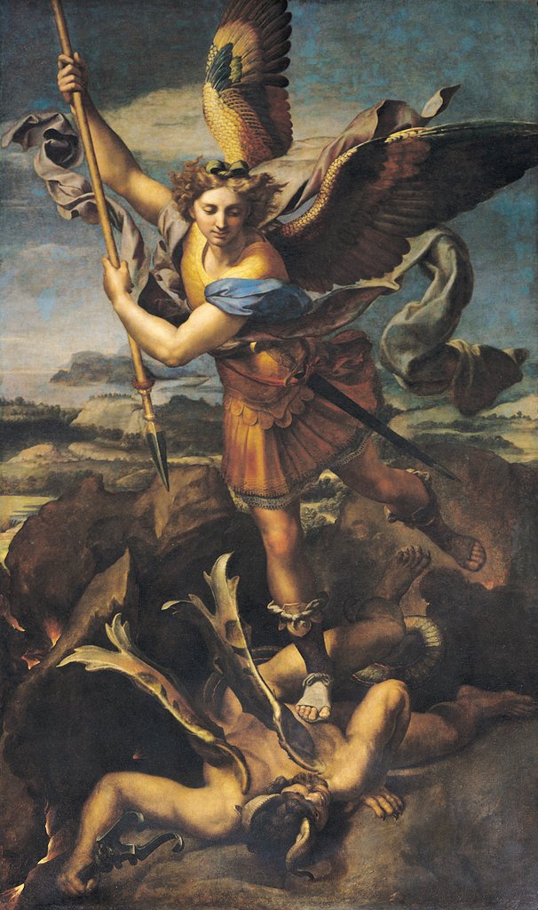 Detail of St. Michael Overwhelming the Demon, 1518 by Raphael (1483-1520)