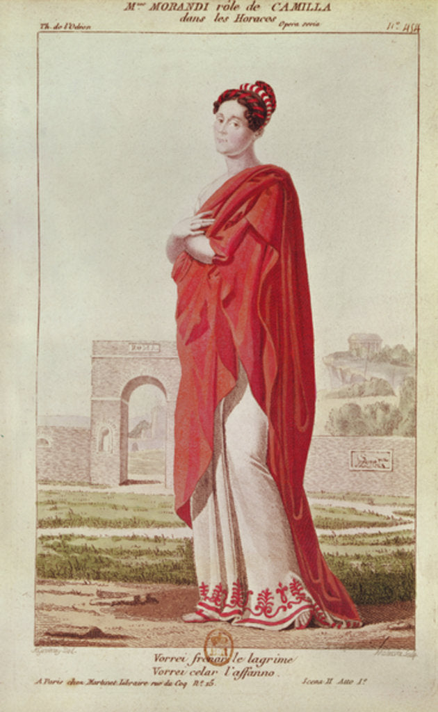 Detail of Madame Morandi in the role of Camille, from Act I Scene 2 of 'Horatii' by Pierre Corneille engraved by Pierre Maleuvre by Louis Ambroise Garneray