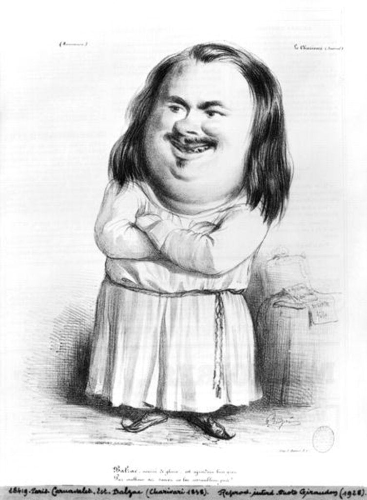 Detail of Caricature of Honore de Balzac illustration from 'Le Charivari', 1838 by French School