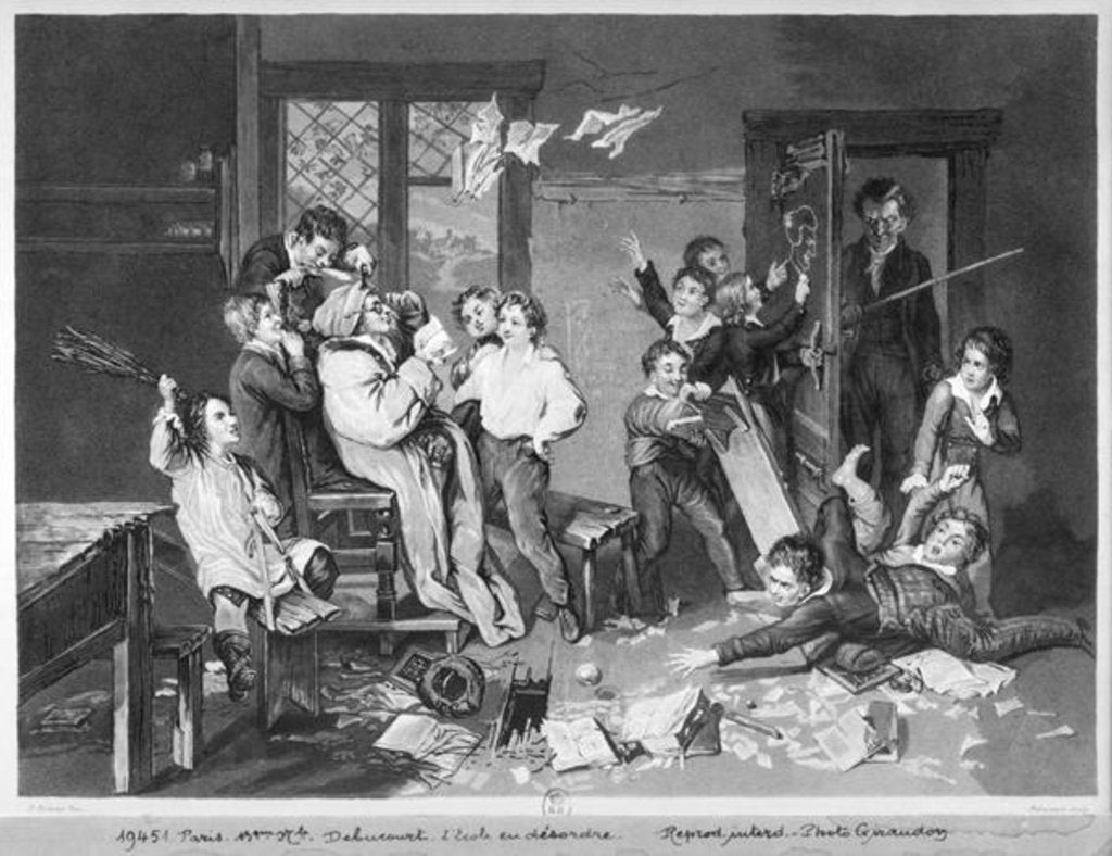 Detail of Scene of disorder at school by Philibert Louis Debucourt