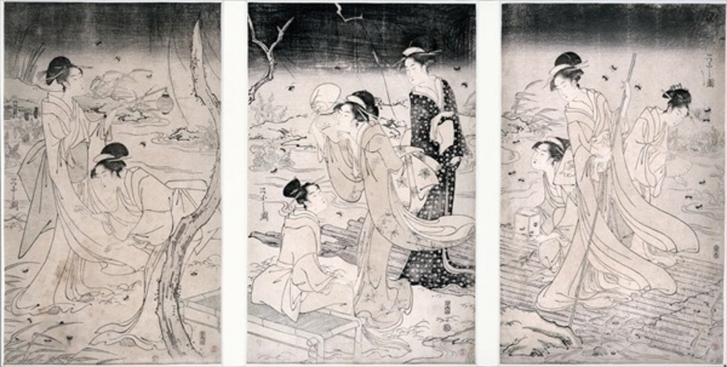 Detail of Hunting fireflies at nightfall, 1796-97 by Hosoda Eishi