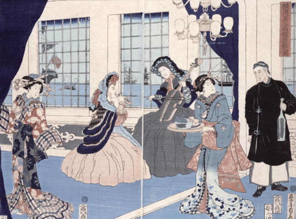 Detail of The salon of a house of foreign merchants at Yokohama, 1861 by Utagawa Sadahide