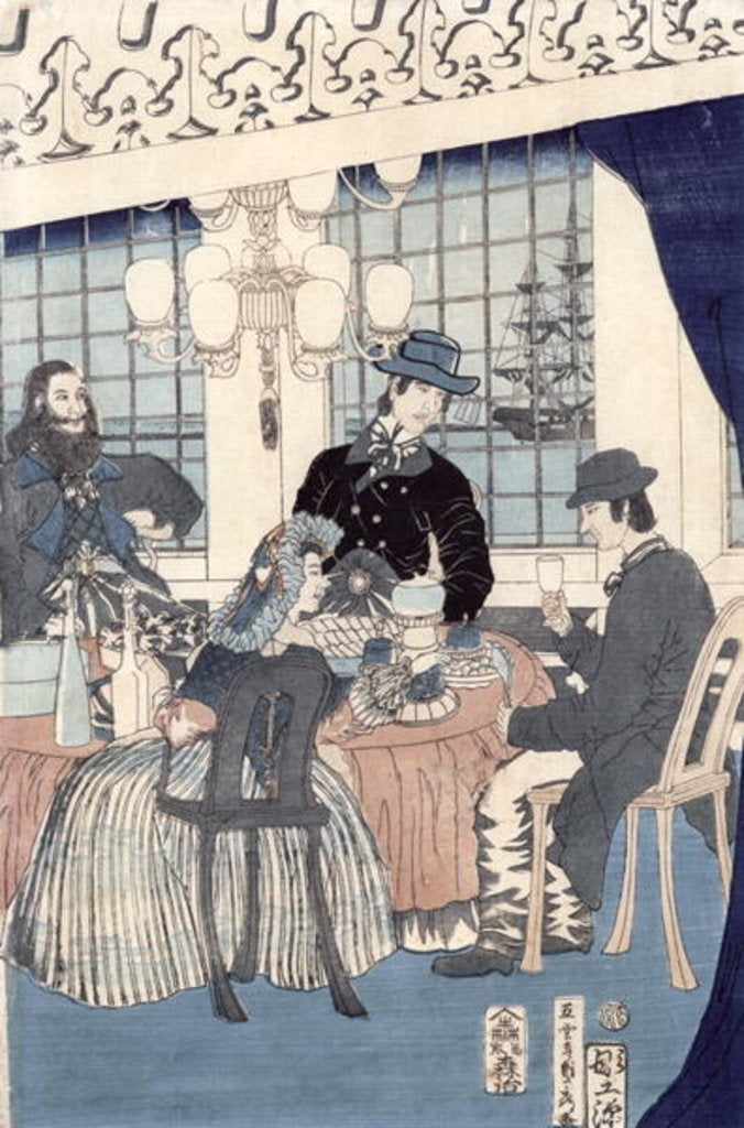 Detail of The salon of a house of foreign merchants at Yokohama, 1861 by Utagawa Sadahide
