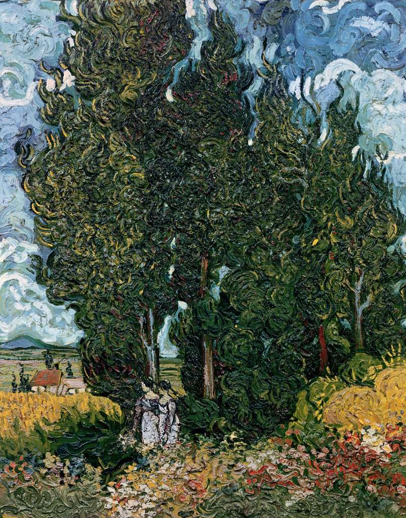 Detail of The cypresses, c.1889-90 by Vincent van Gogh