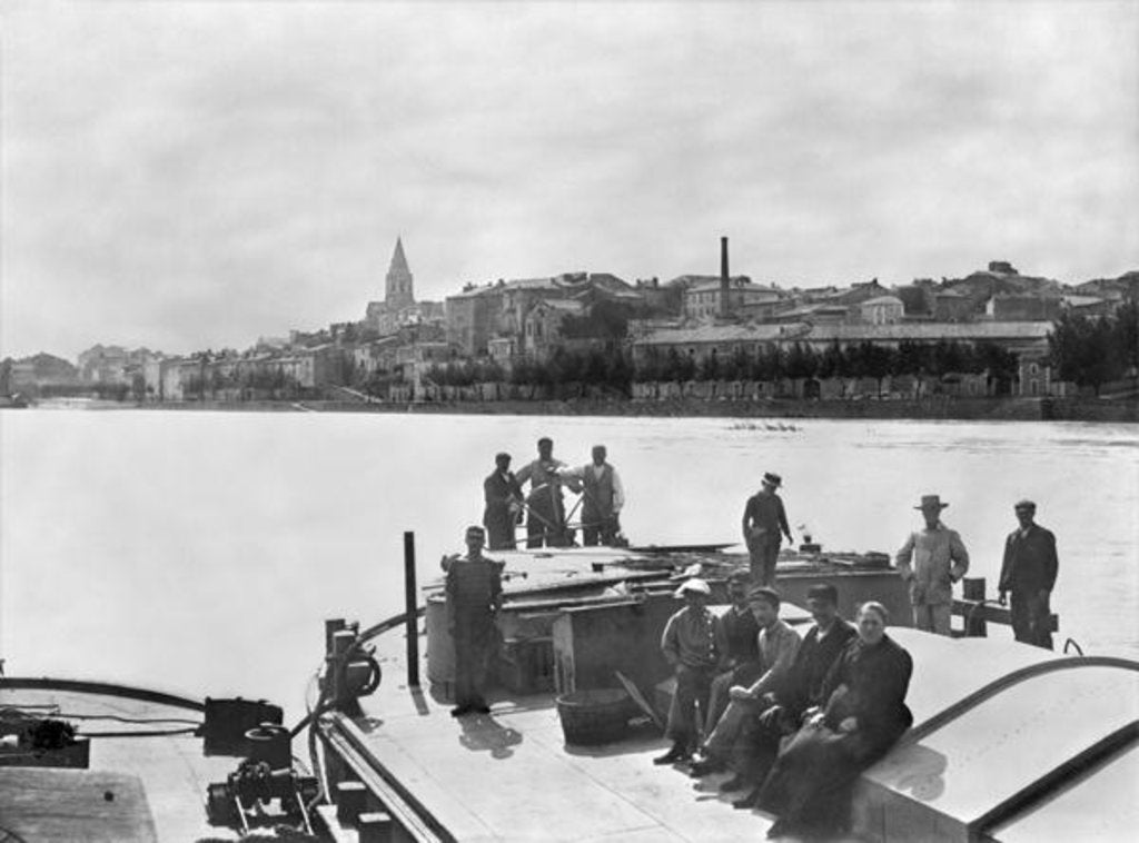 Detail of Boatmen on the Rhone near Bourg Saint Andreal, early 20th century by French Photographer