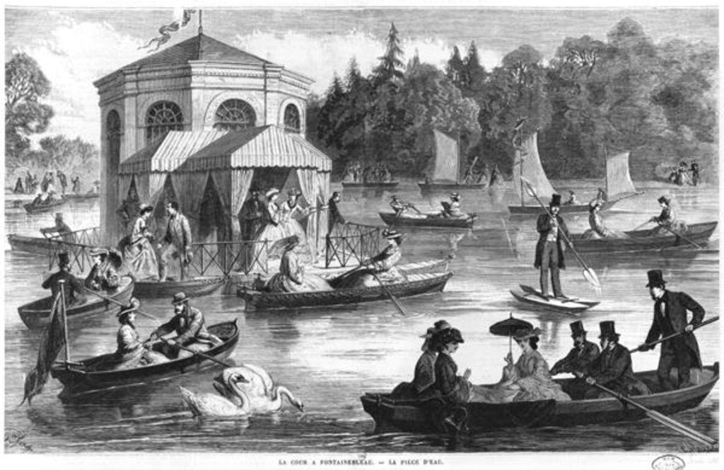 Detail of View of the pond of the Court at Fontainebleau by Ange-Louis (1815-72) Janet