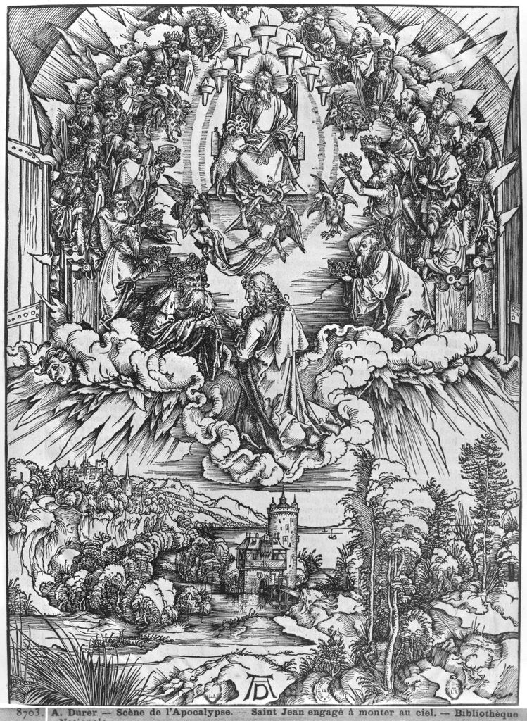 Detail of Scene from the Apocalypse, St. John before God the Father and the Twenty-Four Elders, German edition, 1498 by Albrecht Dürer or Duerer