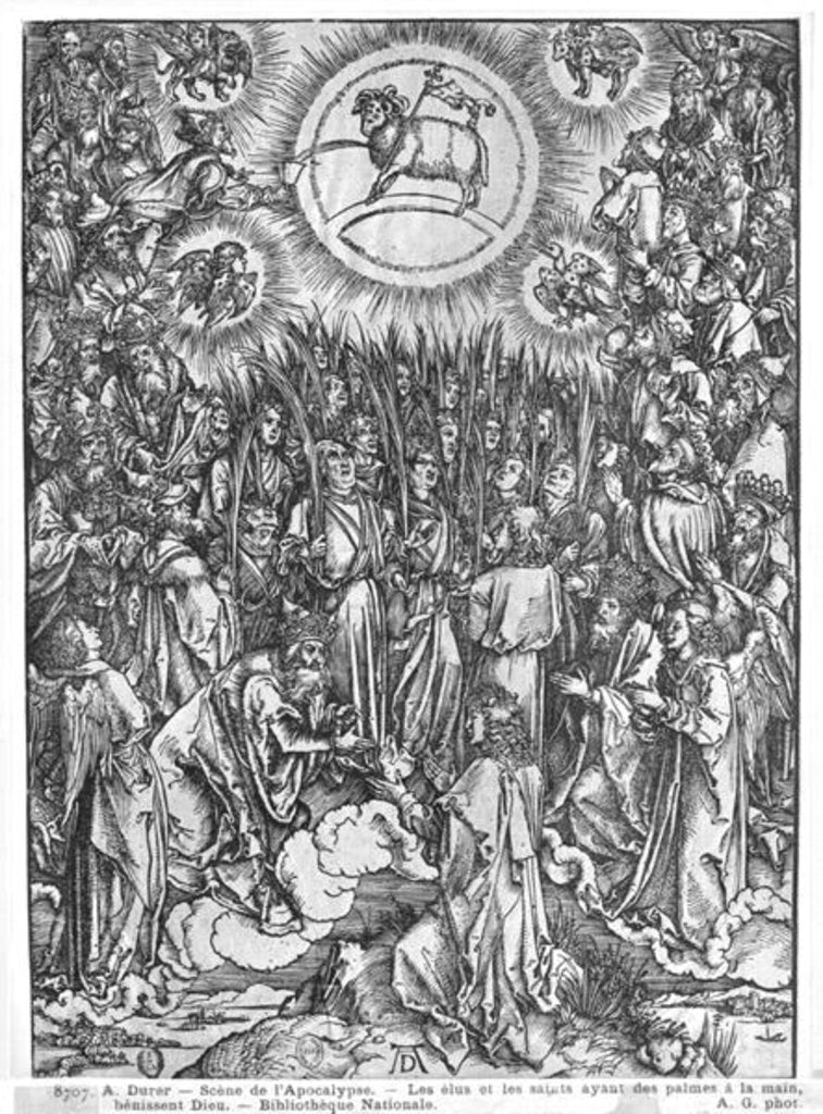Detail of Scene from the Apocalypse, Adoration of the Lamb, German edition, 1498 by Albrecht Dürer or Duerer