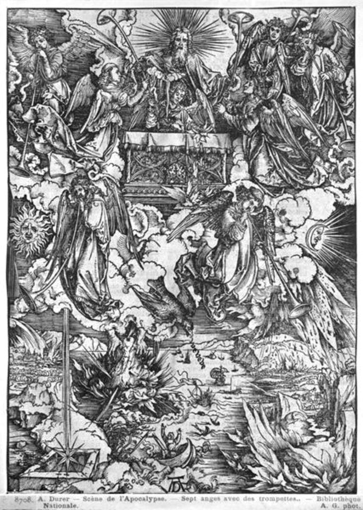 Detail of Scene from the Apocalypse, The Opening of the Seventh Seal, The Seven Angels with the trumpets, Latin edition, 1511 by Albrecht Dürer or Duerer