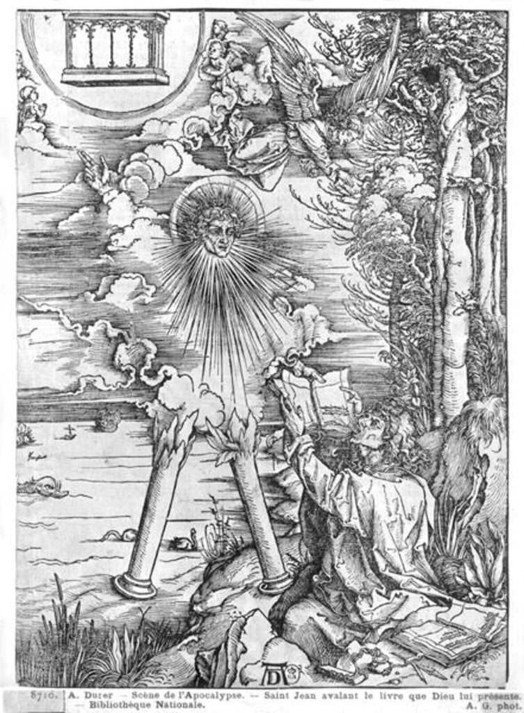 Detail of Scene from the Apocalypse, St. John devouring the Book, Latin edition, 1511 by Albrecht Dürer or Duerer