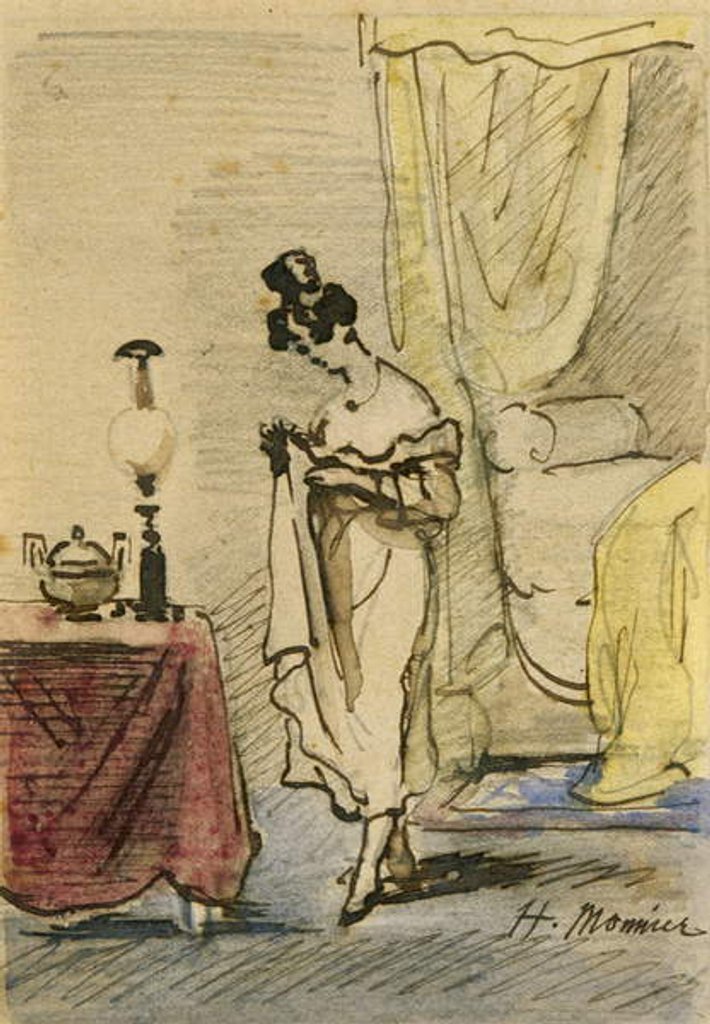 Detail of Young Lady at Home 2:Jeune fille dans un interieur; intimite; by Henri Bonaventure Monnier