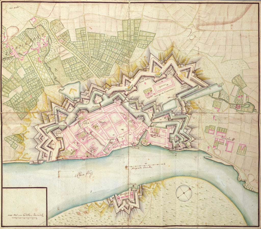 Detail of Map of Dusseldorf, 1736 by German School