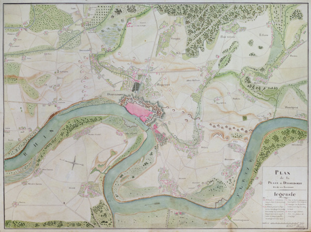 Detail of Map of Dusseldorf and surrounding areas by French School