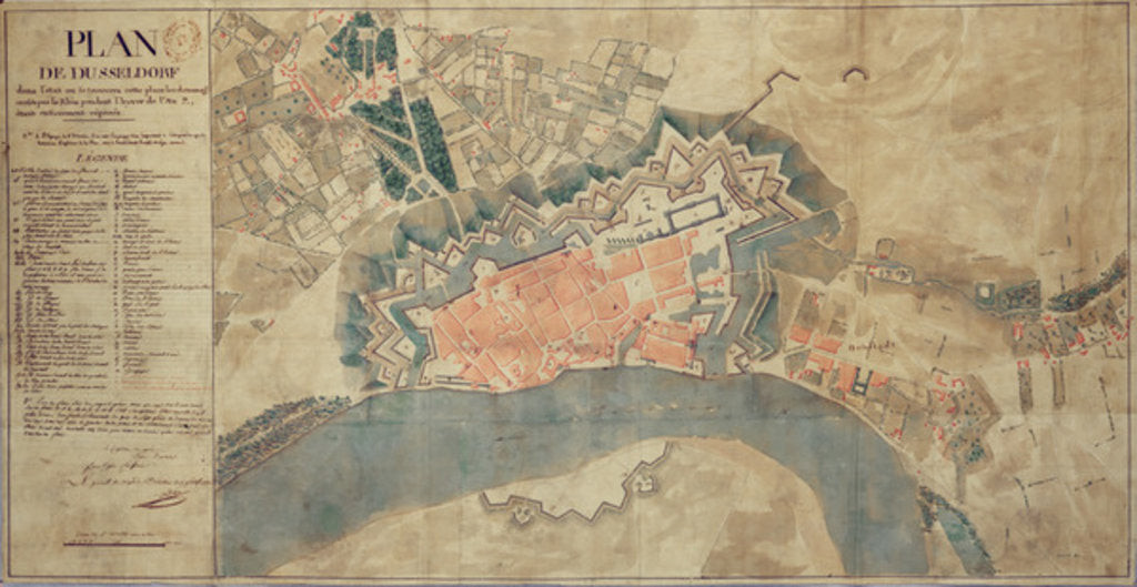 Detail of Map of damage caused by the Rhine, Dusseldorf, 1799 by French School