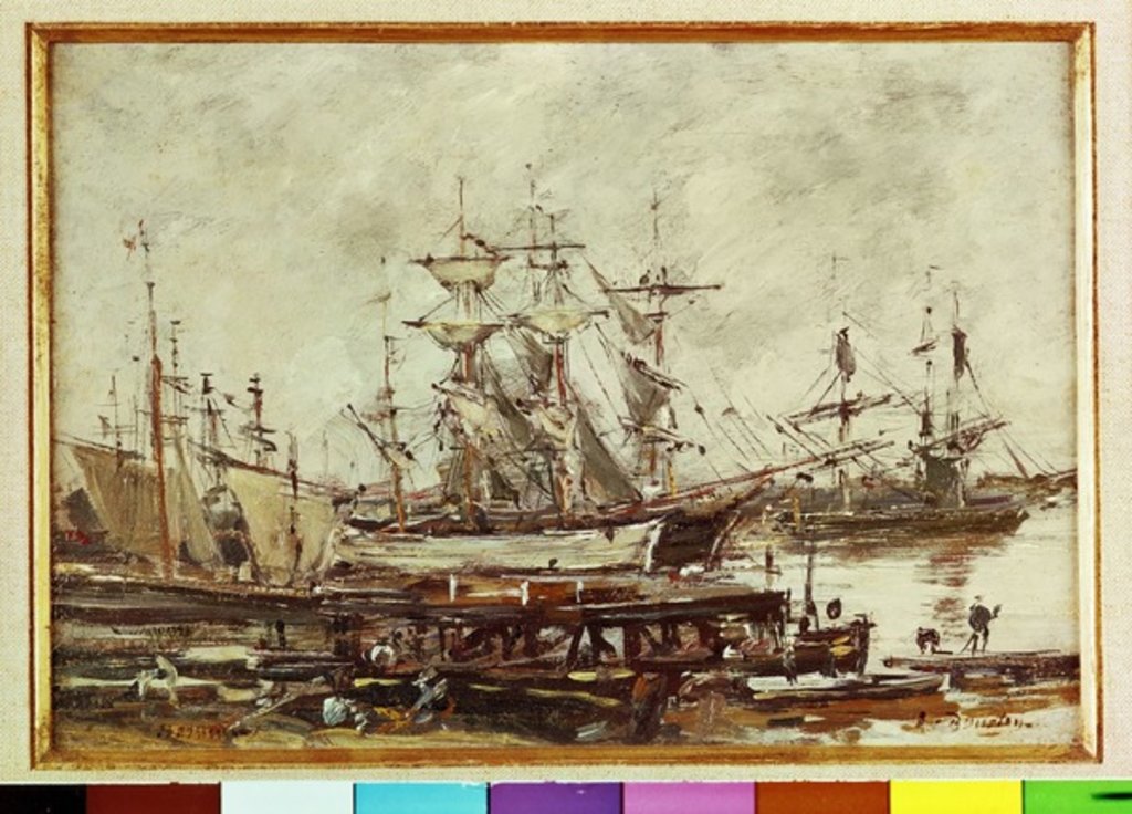 Detail of Sailing ships in the port of Bordeaux by Eugene Louis Boudin