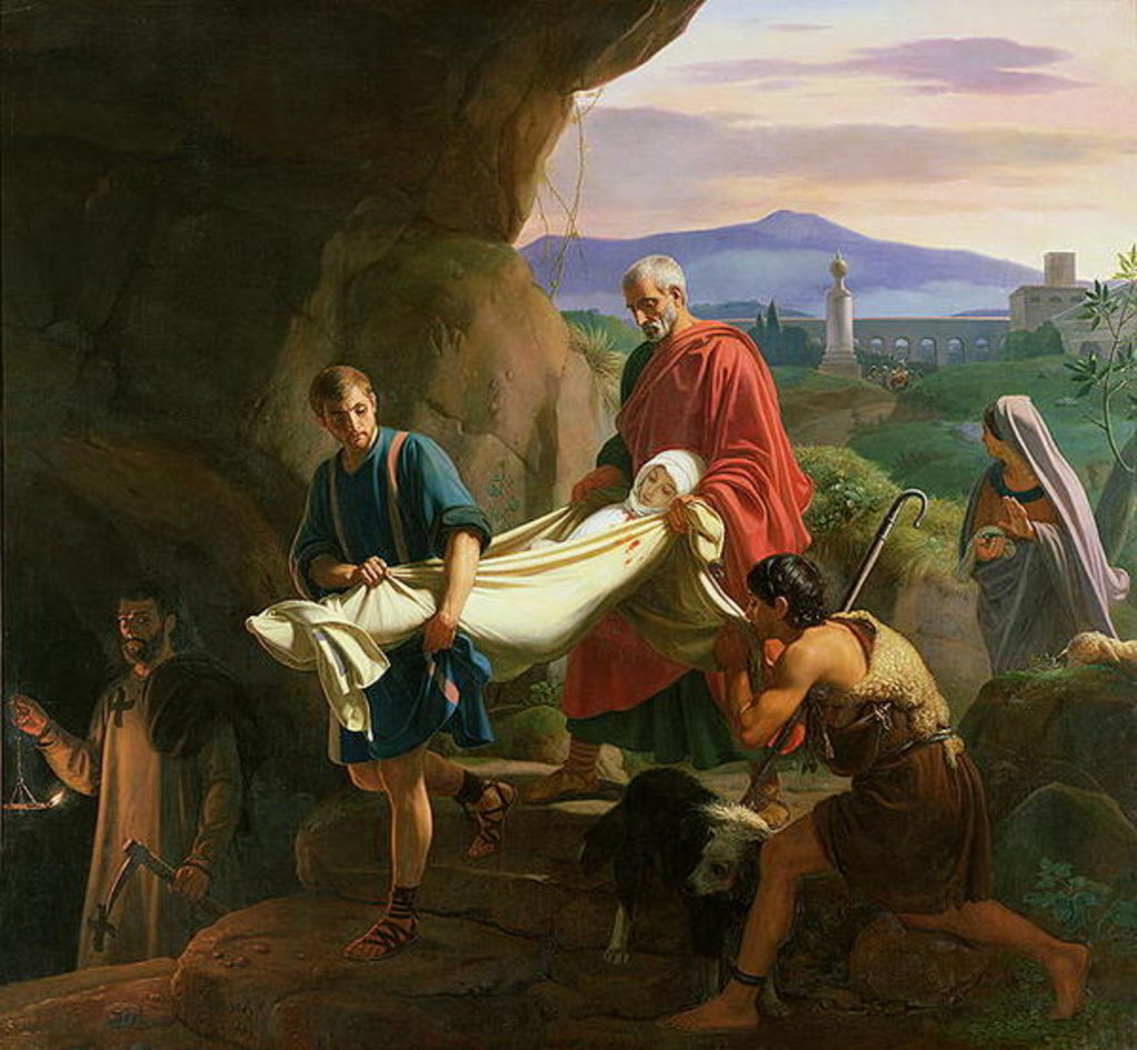 Detail of Funeral of a Young Martyr in the Catacombs of Rome, 1847 by Jean Victor Schnetz