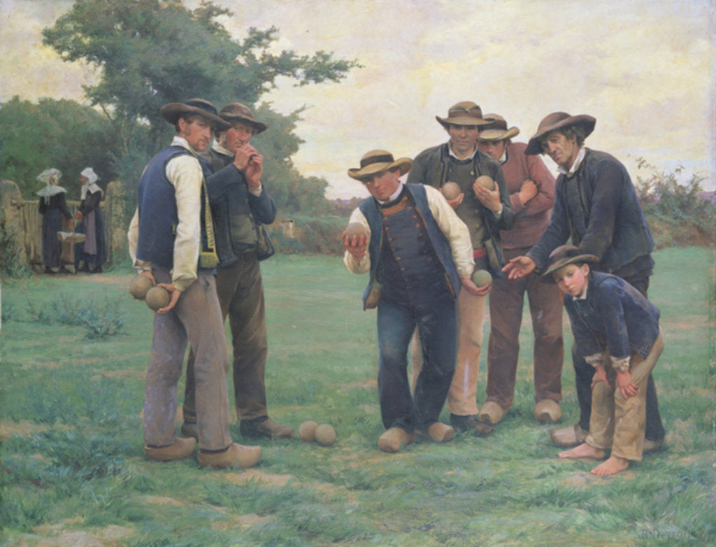 Detail of Playing Boules on the outskirts of Concarneau by Theophile Louis Deyrolle