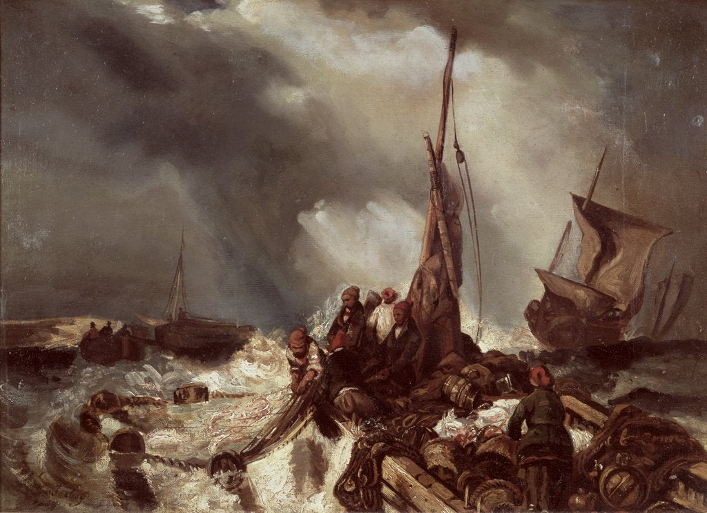 Detail of A Fisherman Pulling in a Net, 1868 by Louis Eugene Gabriel Isabey