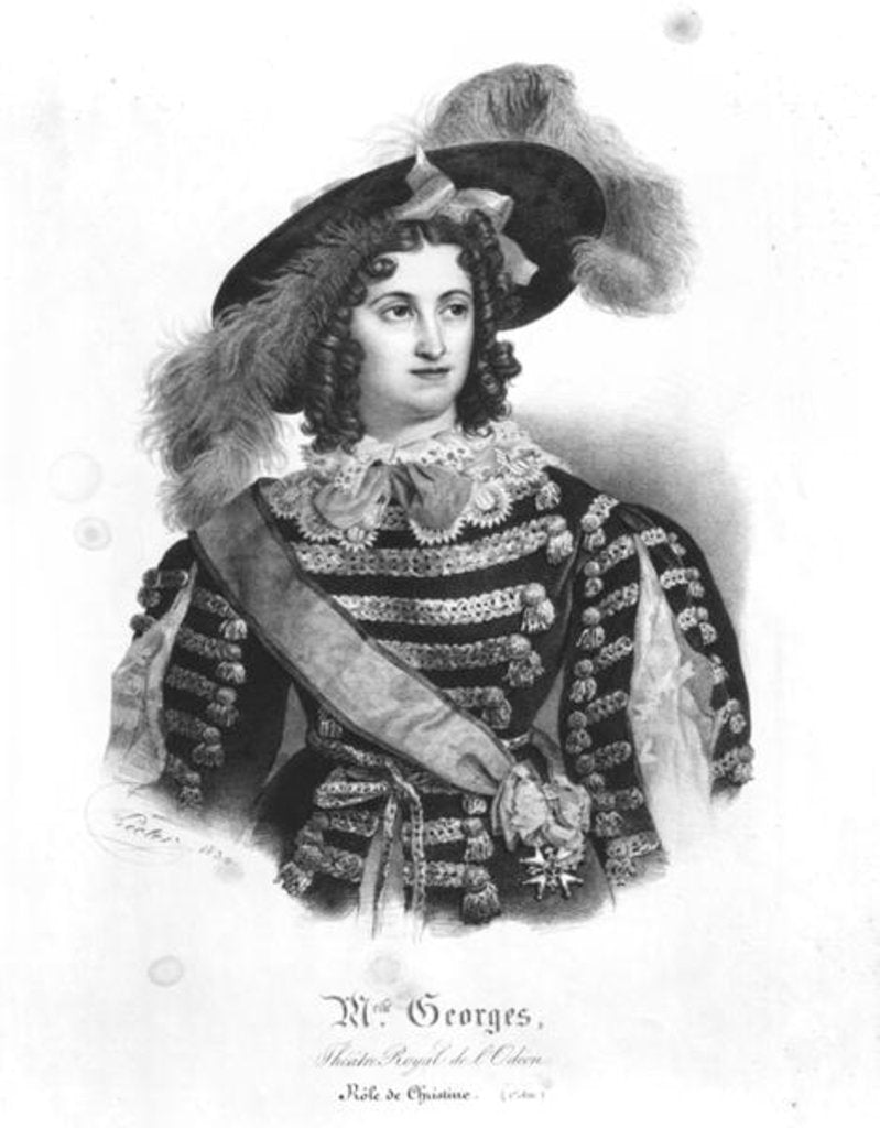 Detail of Mademoiselle George in the role of Queen Christina of Sweden from 'Christine ou Stockholm, Fontainebleau et Rome' by Alexandre Dumas 1830 by Auguste Toussaint or Lecler Le clerc