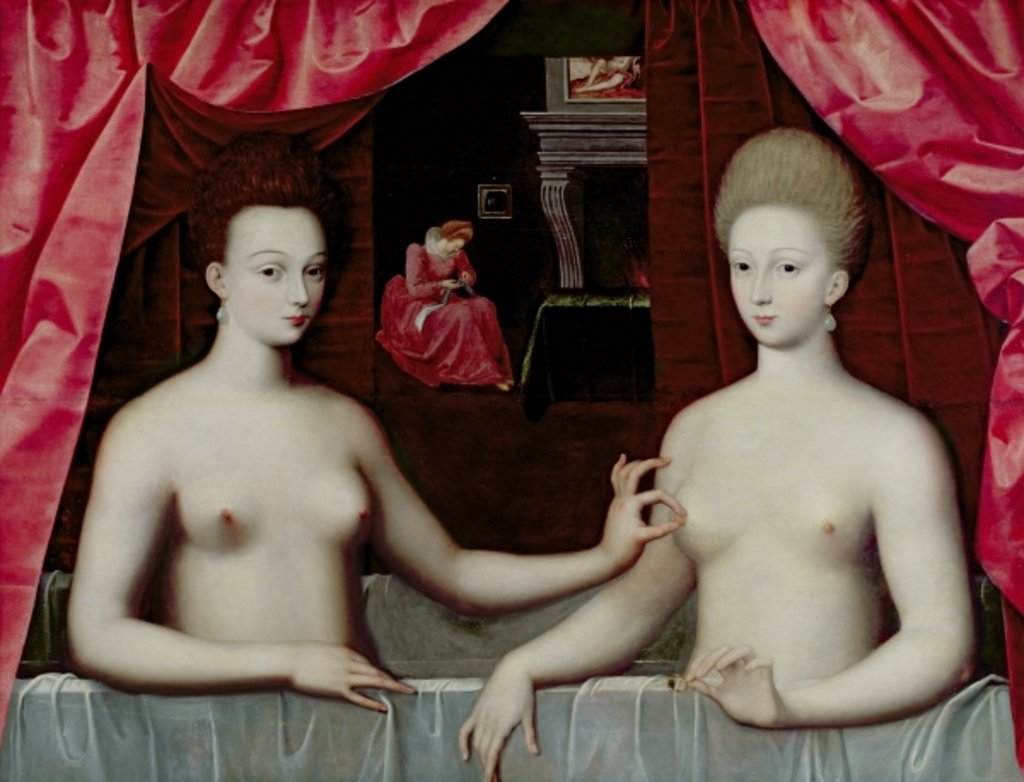 Detail of Gabrielle d'Estrées and her sister, the Duchess of Villars, 16th century by Fontainebleau School