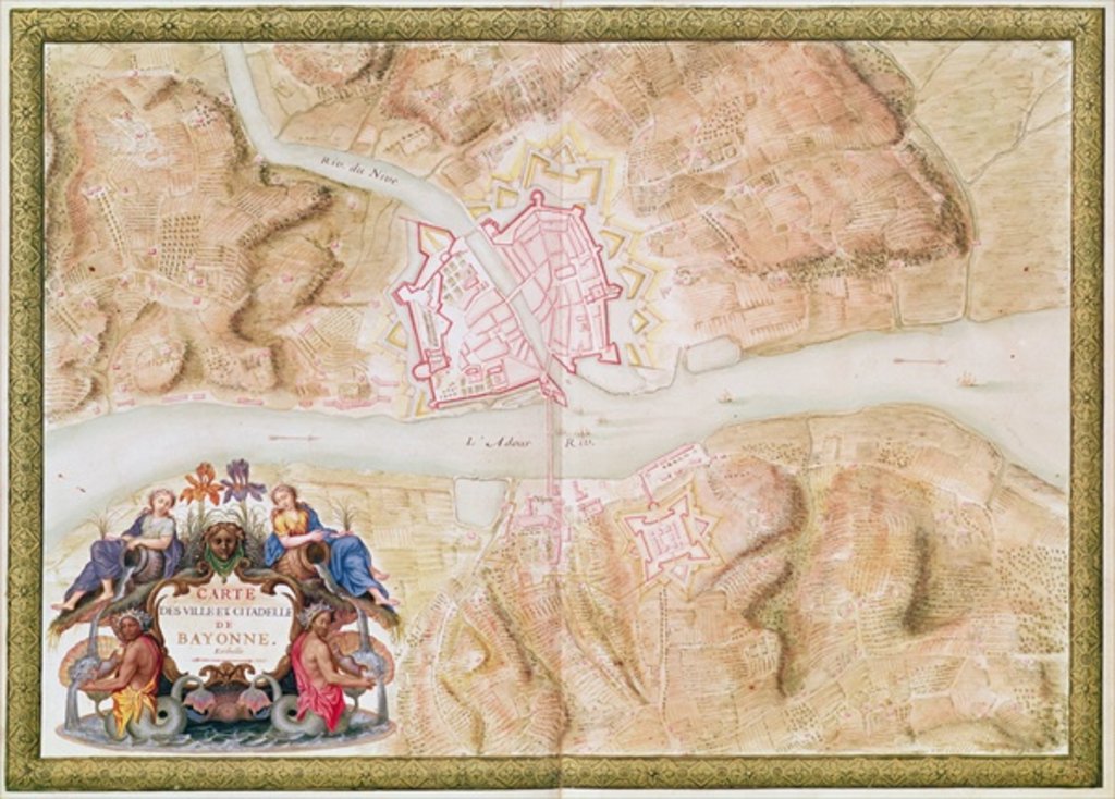 Detail of Ms 988 tome 3 fol.45 Plan and map of the town and citadel of Bayonne by Sebastien Le Prestre de Vauban