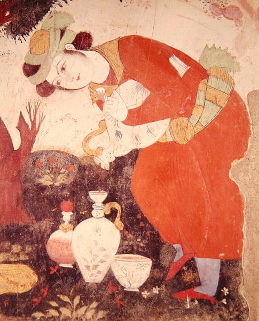 Detail of Woman pouring Wine in the Court of Shah Abbas I, 1585-1627 by School Persian