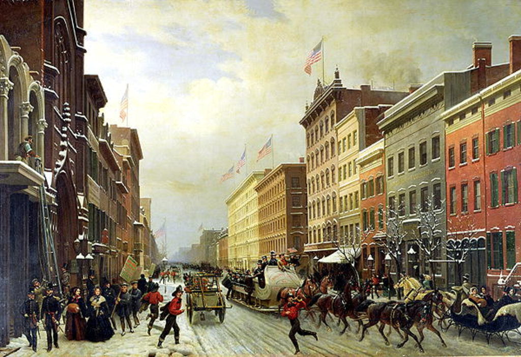 Detail of Street Scene in New York, 19th century by Hippolyte Victor Valentin Sebron