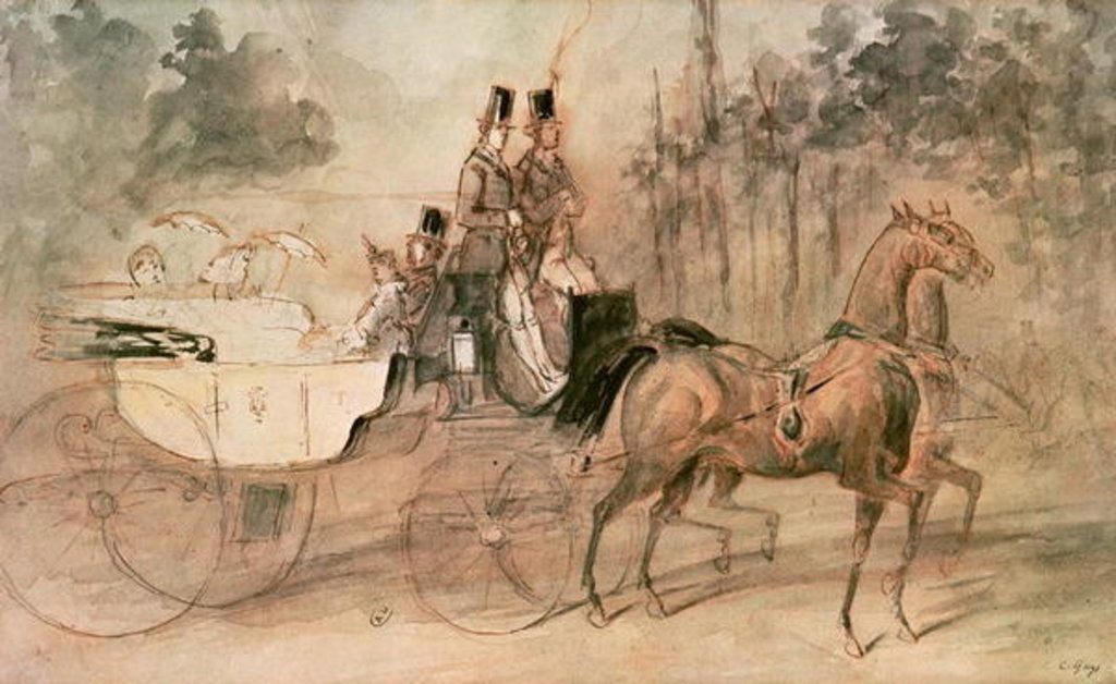 Detail of Promenade au Bois by Constantin Guys