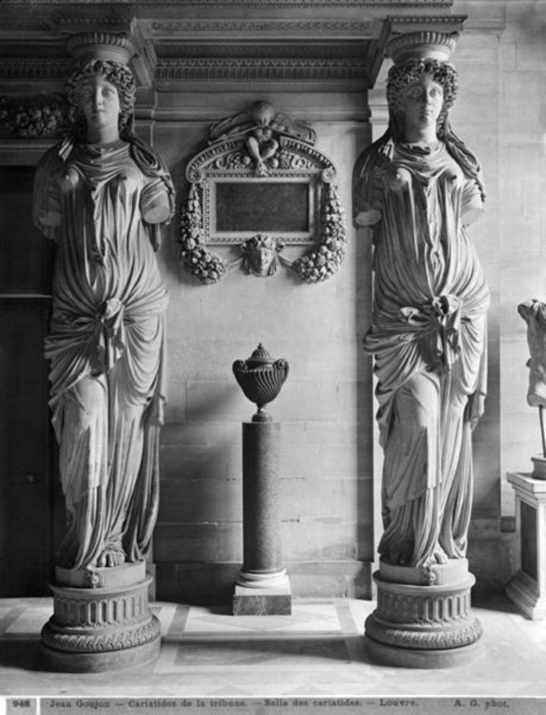 Detail of View of two caryatids from the Caryatids' Tribune in the Louvre Museum, late 19th century by Adolphe Giraudon