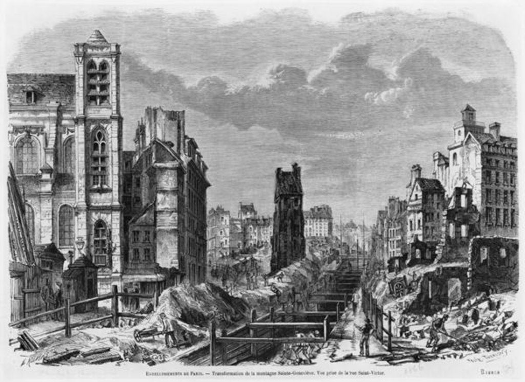 Detail of Improvements to Paris, transformation of Montagne Sainte-Genevieve, view taken from rue Saint-Victor, 1877 by Felix Thorigny