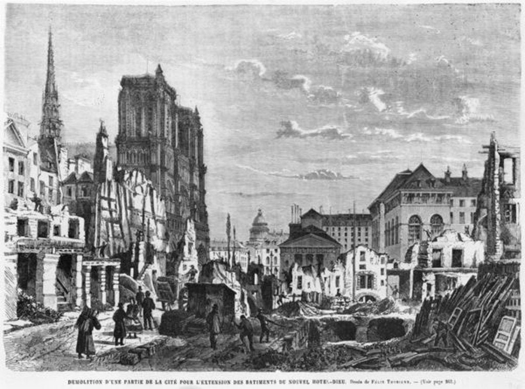 Detail of Paris, demolition of a part of the Cite to extend the buildings of the new Hotel-Dieu by Felix Thorigny