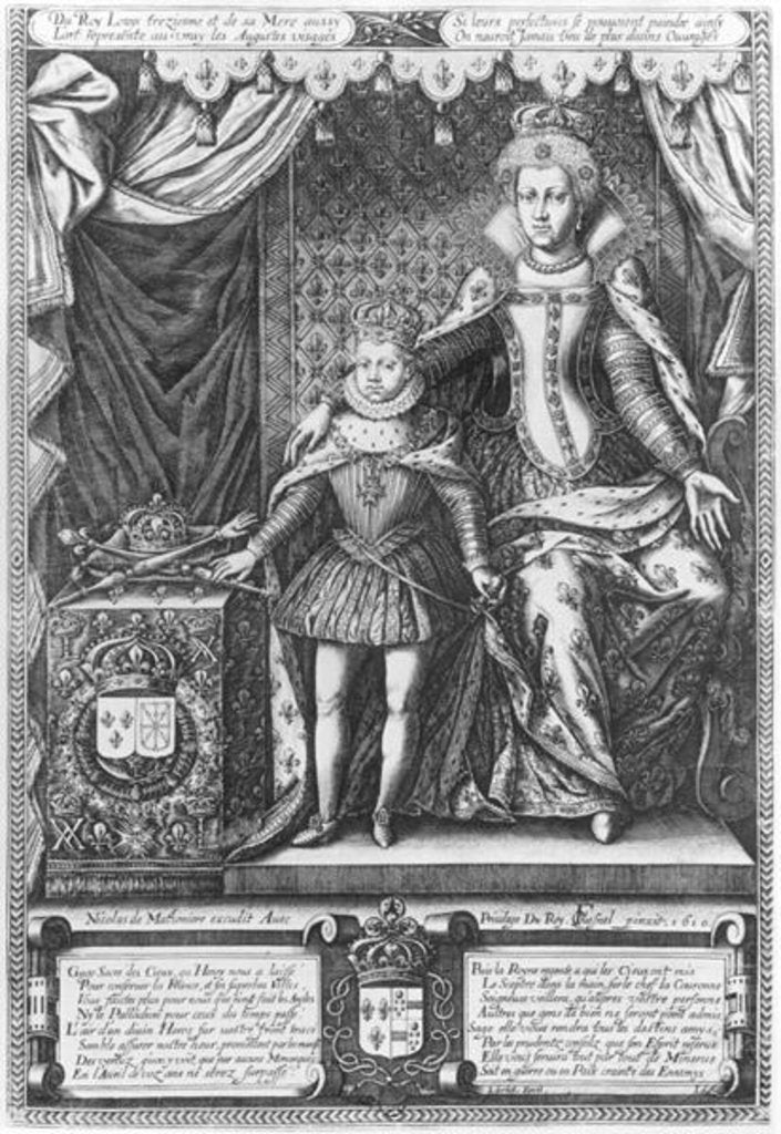 Detail of Queen Marie de Medicis and Louis XIII as a child, engraved by Nicolas de Mathoniere 1610 by Francois (after) Quesnel