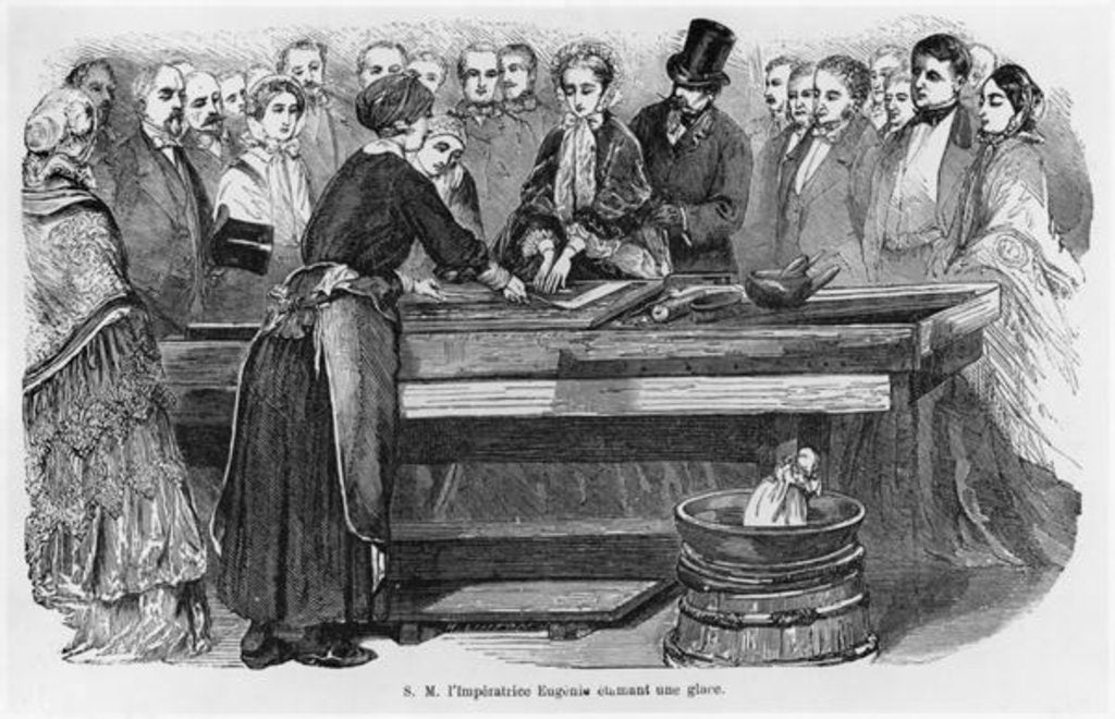 Detail of Empress Eugenie silvering a mirror at the Mirrors Manufacture of Saint Gobain by French School